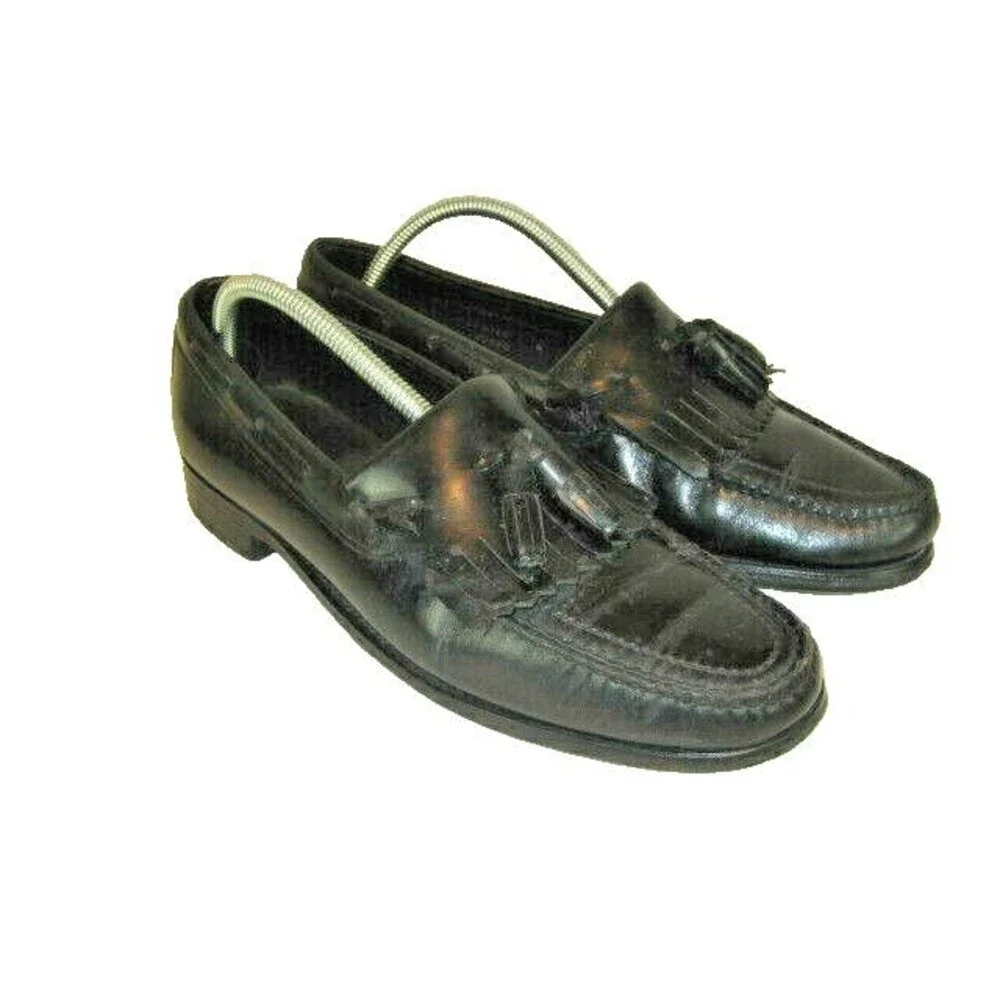 Mens Bostonian Classics Black Leather Loafer Kilt Tassel Dress Shoes sz 9.5C/A